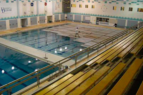 specialized scaffolding system installed in swimming pool